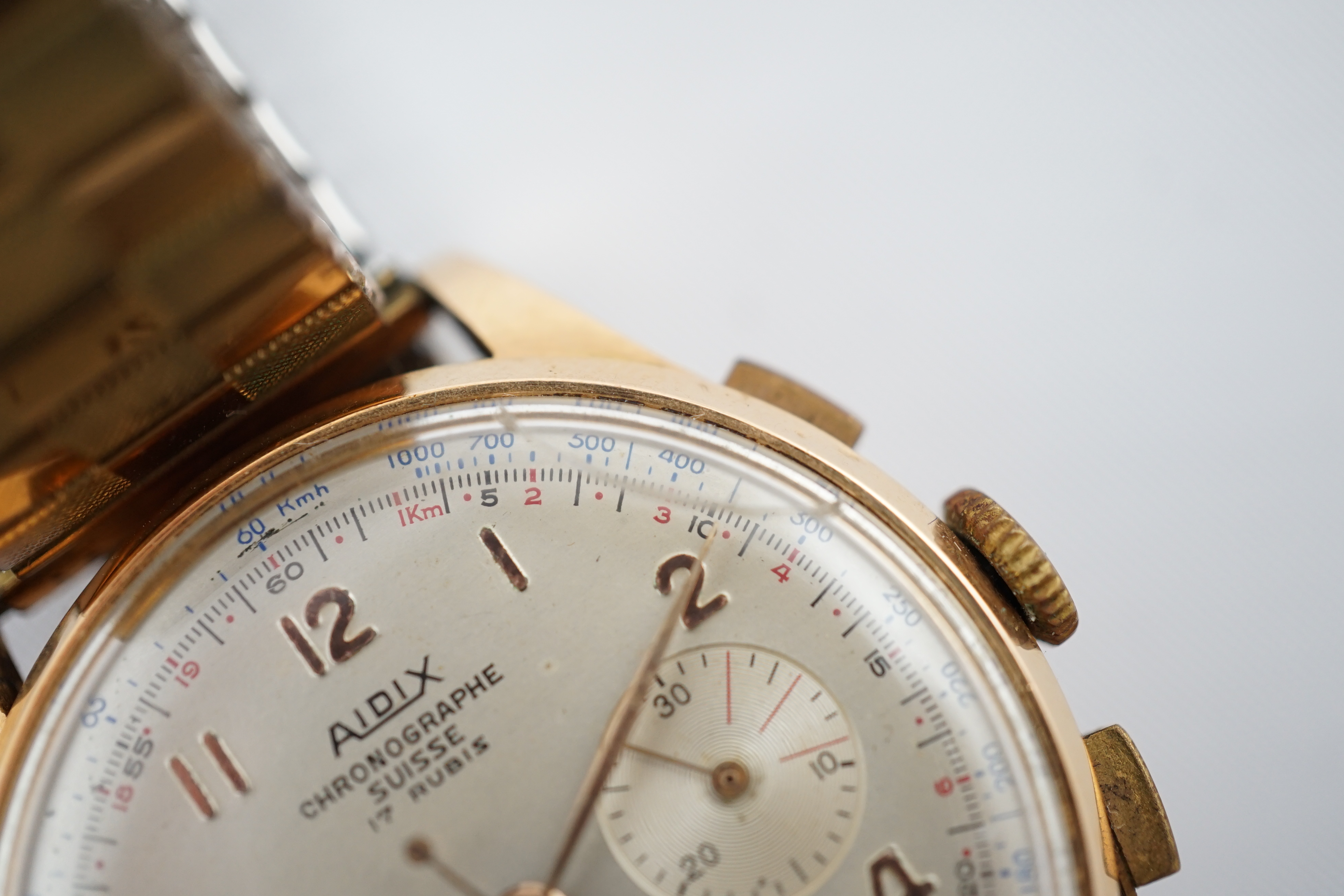 A gentleman's 18ct gold Aidix chronograph manual wind wrist watch